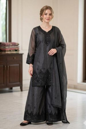 Only black colour standard size fabric Argenza embroidered with handmad