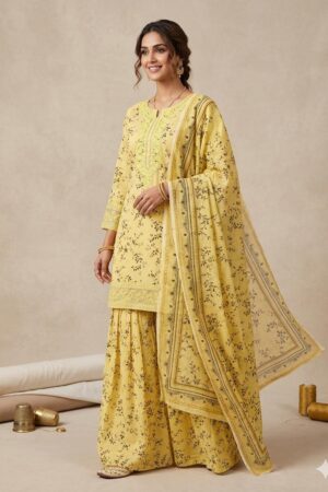 Print lone farshi shalwar with embroidery