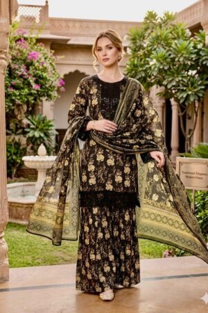 Print lone embroidered shart farshi shalwar size standard